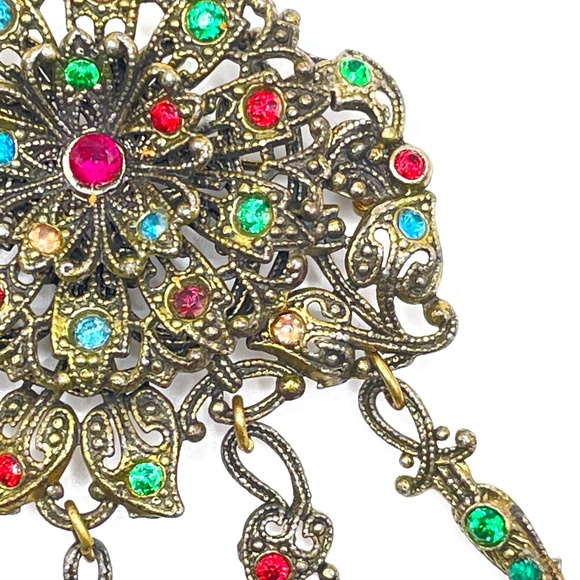 Vintage Czech? Filigree Multi Color Crystal Pin Brooch - Picture 14 of 14